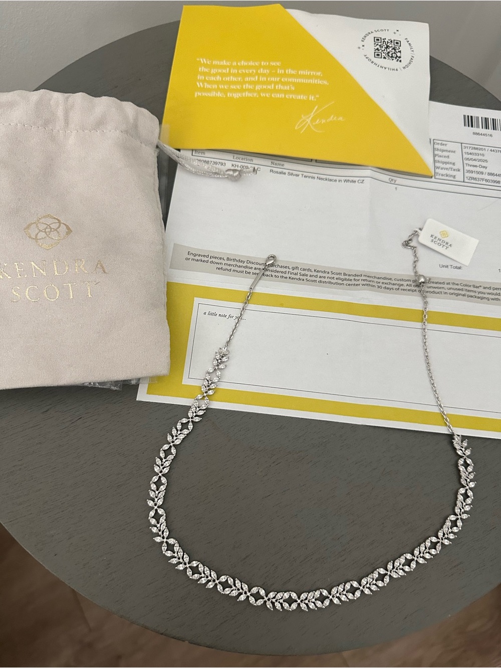 Kendra Scott Rosalie CA Silver Crystal Leaf Vine Necklace